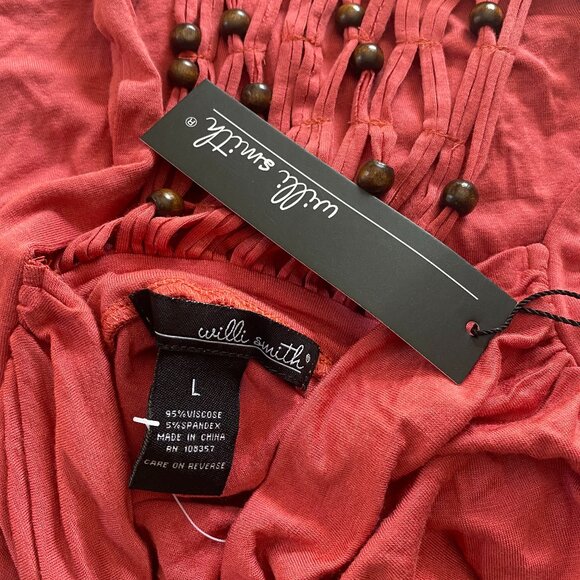 WILLI SMITH Coral Beaded Fishnet Crochet Racerback Y2K Tunic Tank *LARGE* - Picture 6 of 6